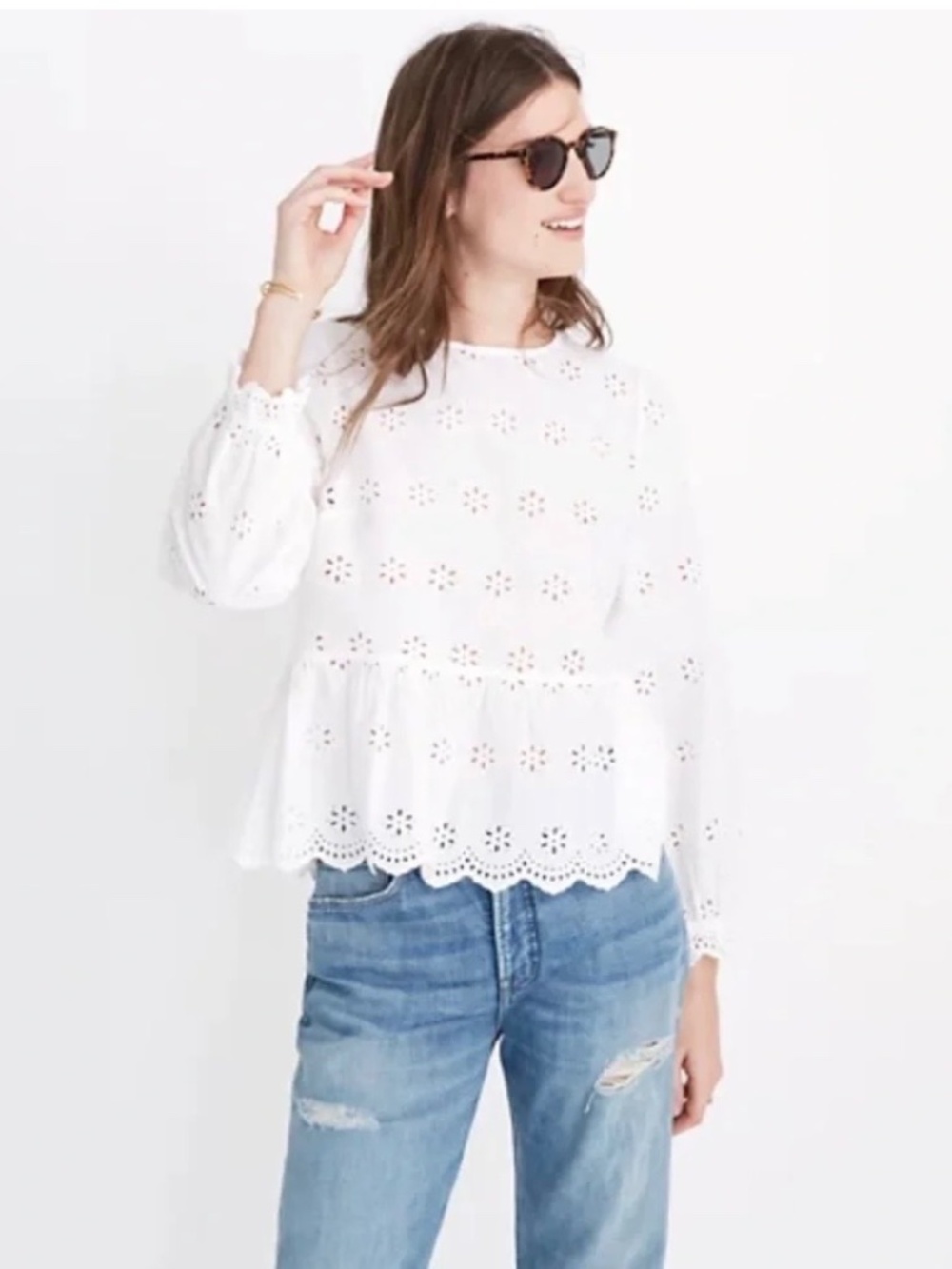 NWOT Madewell Sz XS Eyelet Keyhole Peplum White Top